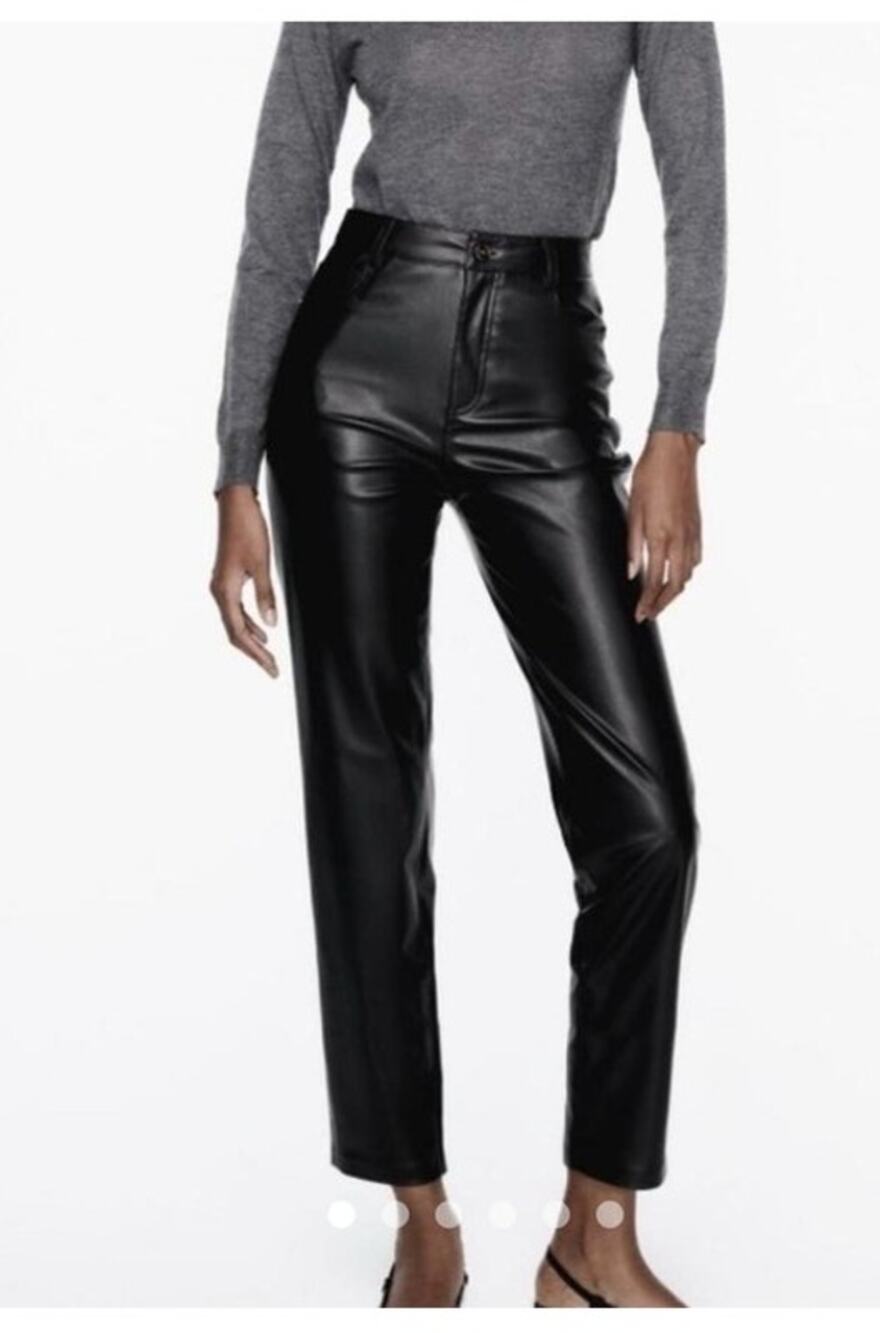 Zara Black Faux Leather Slim Pants XL Slim High Rise Ankle Zip Gothic Moto Chic